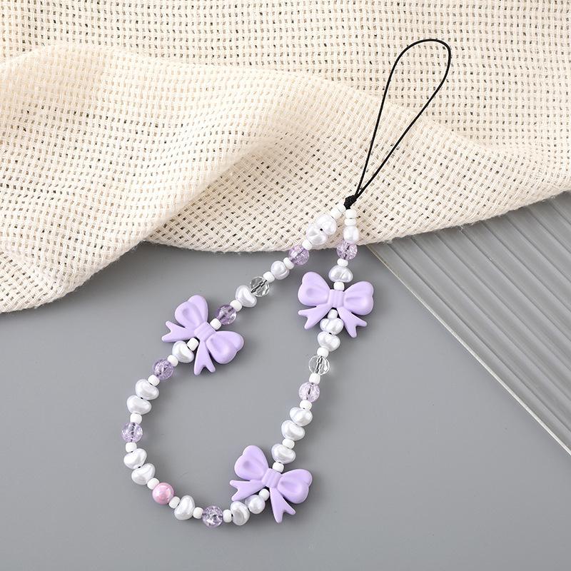 Simple Cute Kawaii Bowknot Beaded Phone Chain  Delicate Keychain For Women Girls Sweet Bag Decoration Accessories Gifts