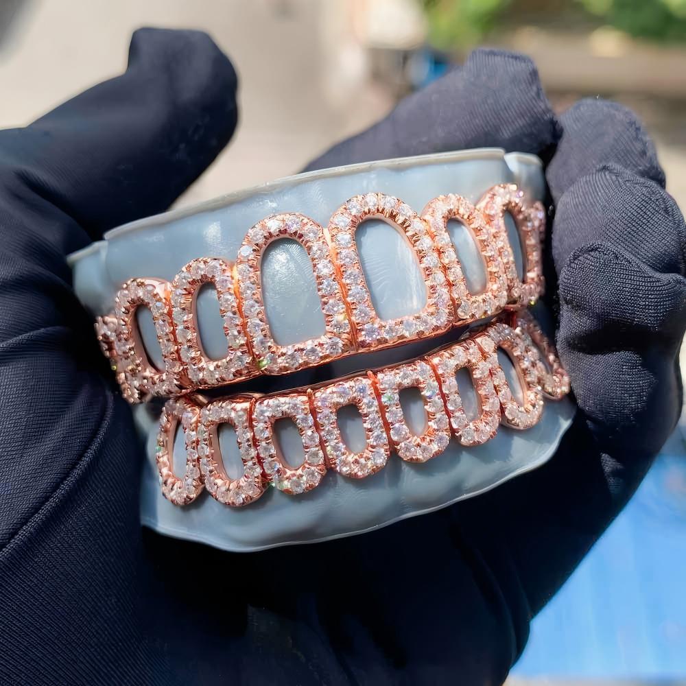 Design Made Open Face Teeth Grillz Jewelry Vvs Moissanite Diamond  925 Sterling Silver Hip-hop Iced Out Grillz for Men