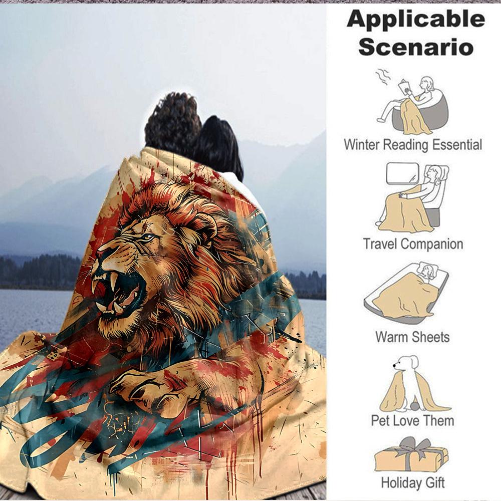 1pc Lion Art Blanket, Lightweight Flannel Throw Blanket for Sofa, Bed, Travel, Camping, Living Room, Office, Couch007