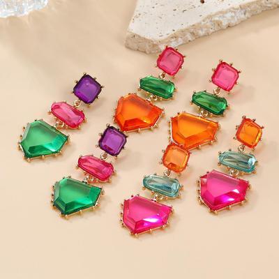 Trendy Geometric Bohemian Colored Diamond Earrings for Women – European & American Style