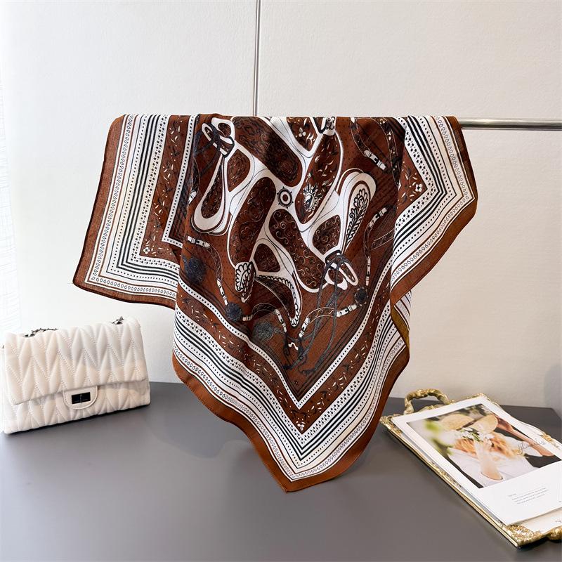 Leopard Print Spring- 70% Faux Silk Premium Square Scarf Thin Shawl Versatile Neckerchief Hair Bandana for Women