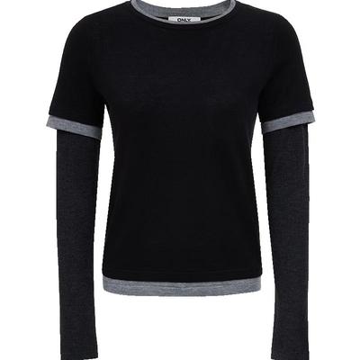 Women's Layered Color Block Round Neck Knit Sweater