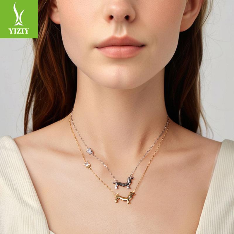 Popular S925 Silver Dachshund Dog Necklace, Simple Design Animal Puppy Collarbone Chain Jewelry