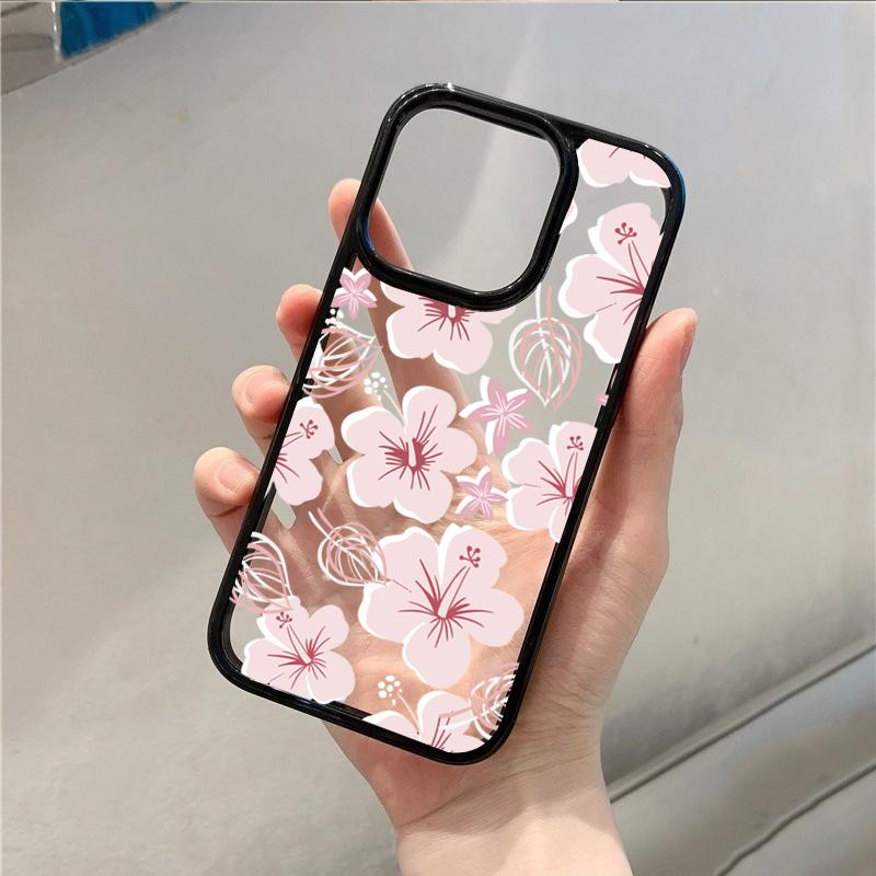 Custodia per Telefono Stile Fresco con Stampa Floreale Rosa per Serie iPhone 17 16 15 14 13 12 11 Pro Max Plus Protezione a Doppio Strato