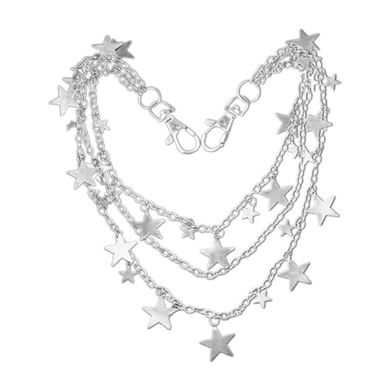 

Punk Style Hip Hop Multilayer Star Pants Chain Waist Chain Men Women Jean Silver Clothing Accessory Double Lobster Clasp 1