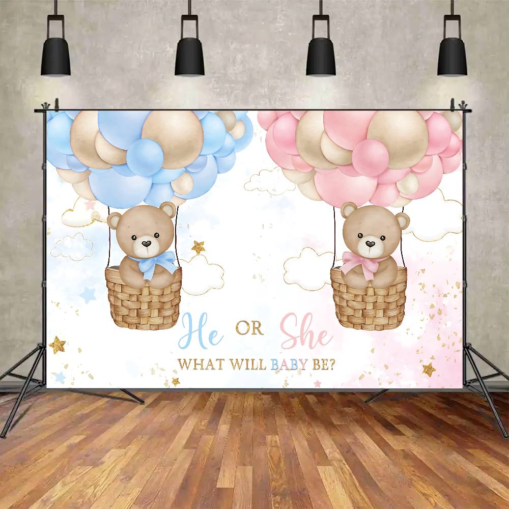 Aby Bear Hot Air Balloon Baby Shower Background Photography Castle Wizard Platform Decoration Gifts Props Poster