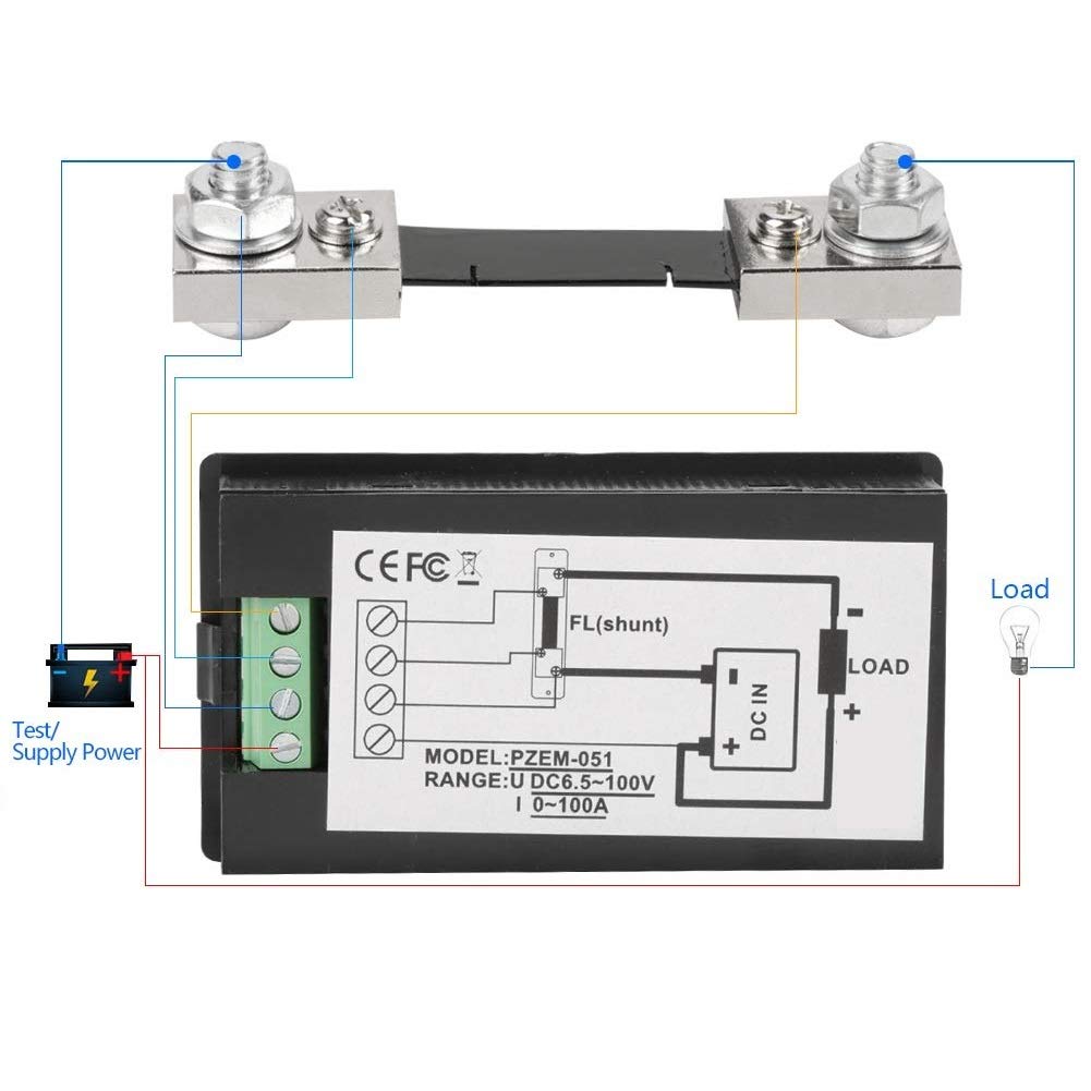 WINGONEER 100A DC Cyfrowy Wielofunkcyjny Miernik Mocy Moduł Monitora Energii z Bocznikiem 50A Woltomierz Amperomierz