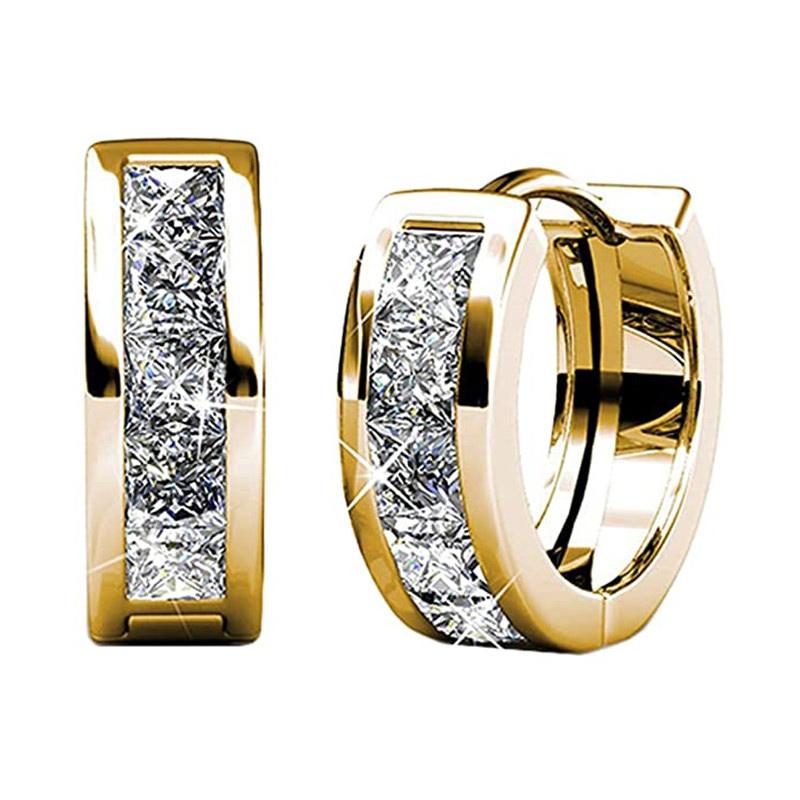 Huitan Small Round Hoop Earrings for Men/Women Shiny White Zirconia Simple Stylish Daily Wearable Earring Unisex Fashion Zircon