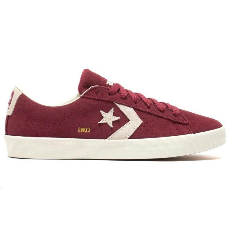Converse Cons PL Vulc Pro Leather Lace-up Non-slip and Abrasion Resistant Low-Top Board Shoes Unisex Red and White
