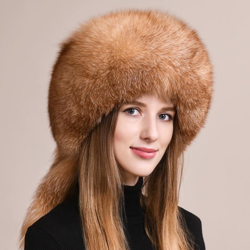 Fox fur hat women's winter leather Mongolian hat ethnic wind ear protection warm Northeast mink straw hat children winter