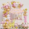 1St Birthday Decoration Girl Boy Pink Gold White Balloon Wreath Set With Gold Confetti Balloons