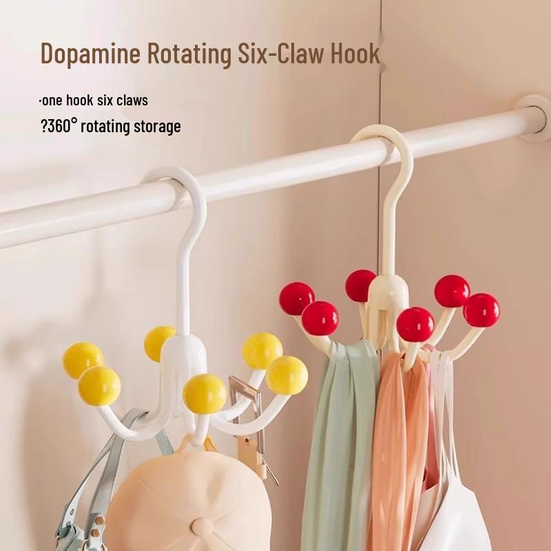 Dopamine Six-Claw Rotating Hook Rack: No-Punch Storage for Bags, Hats, and Underwear
