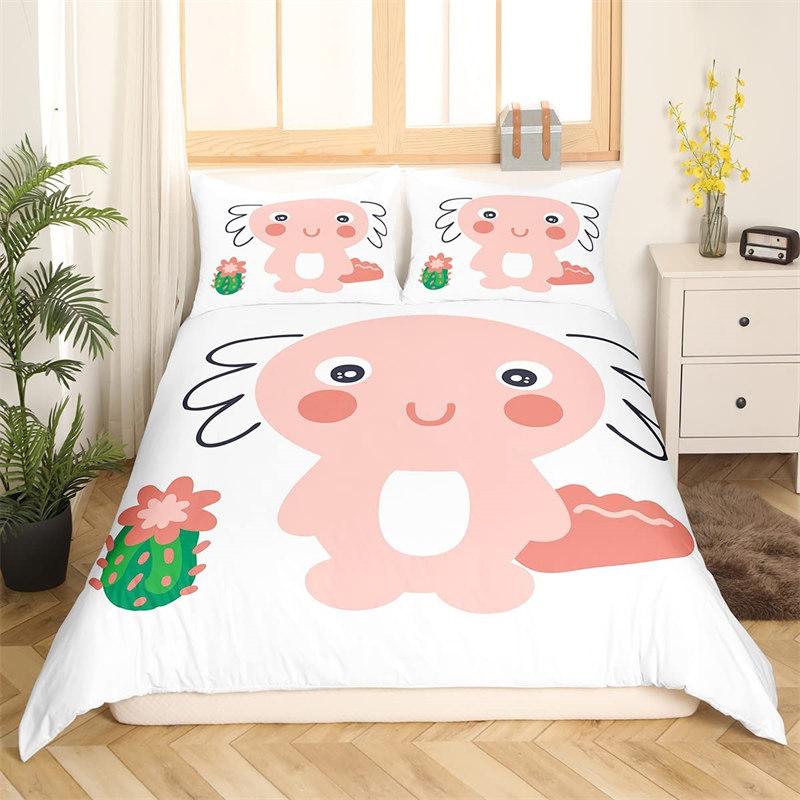 

Комплект постельного белья Kawaii Axolotl Queen для девочек, мальчиков, подростков, милый мультяшный рептилии, животное, пододеяльник, галактика, звездное небо, одеяло, чехол EU single(135x200cm)