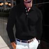 2025 New Men's T-shirt Knitted Lapel Business Button Slim Long-sleeved Polo Shirt