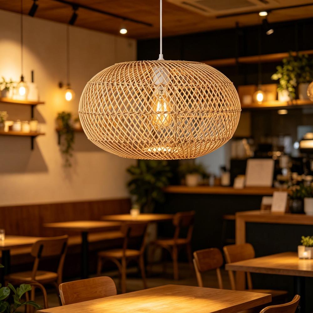 JOYINLED Chinese Handmade Woven Natural Rattan Pendant Lamp Living Room Restaurant Hotel Homestay Bedroom Led Chandelier 40CM