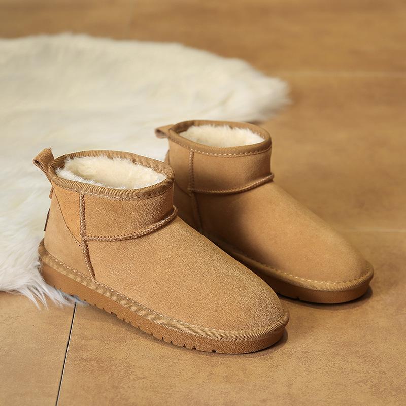 

Women s Leather Large Size Thick Bottom Heightening Winter Warm Fur Snow Boots Padded Lined Ankle Boots Non-slip Hiking Sneakers Cotton Boots 40