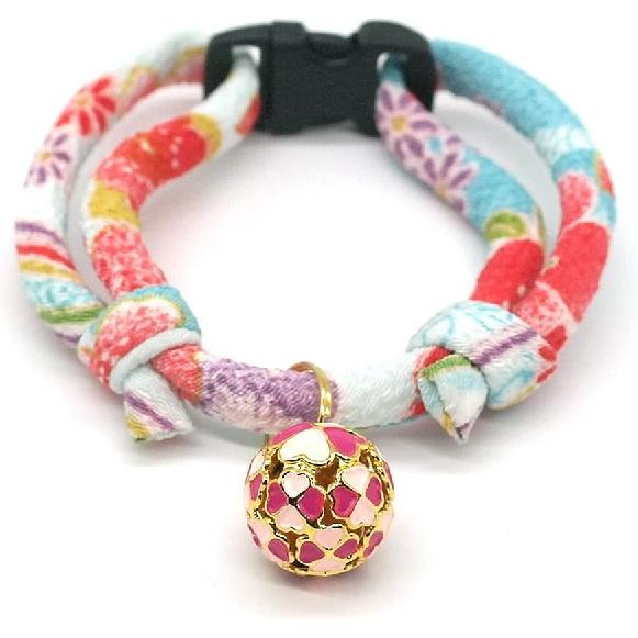 PetSoKoo Four-Leaf Clover Cat Collar with Bell Breakaway Buckle. Japanese Chirimen,Cute Kitten Collar for Girl Boy Cat