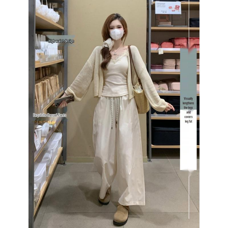 Women's Slimming Wide-Leg White Nine-Point Pants - Quick-Dry, Versatile, Casual