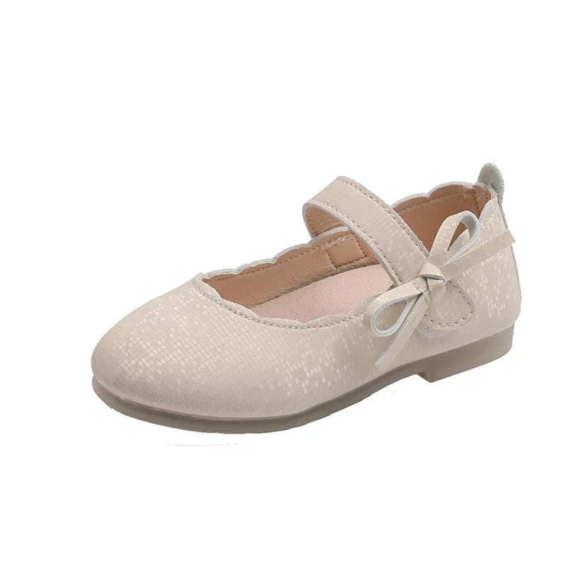 

Spring Summer Girls Leather Shoes Kids Dress Flats Children Princess Shoes Glitter Bow-knot Fashion Soft Quality Footwear G04233 22 бежевий