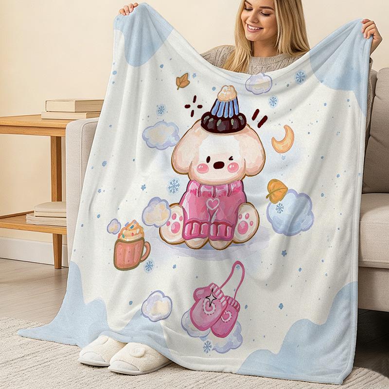 Plush Flannel Throw Blanket, Cute Cartoon Dog Series, Soft Cozy Warm Blanket for Home, Sofa, Bedroom, Christmas, Halloween