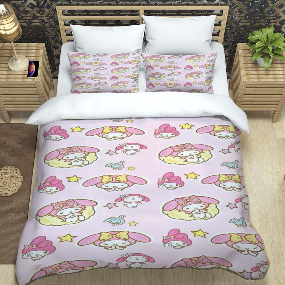The My Melody Cartoon-patterned Three-piece Bedding Set, Including a Duvet Cover and Two Pillowcases, Is the Perfect Choice for