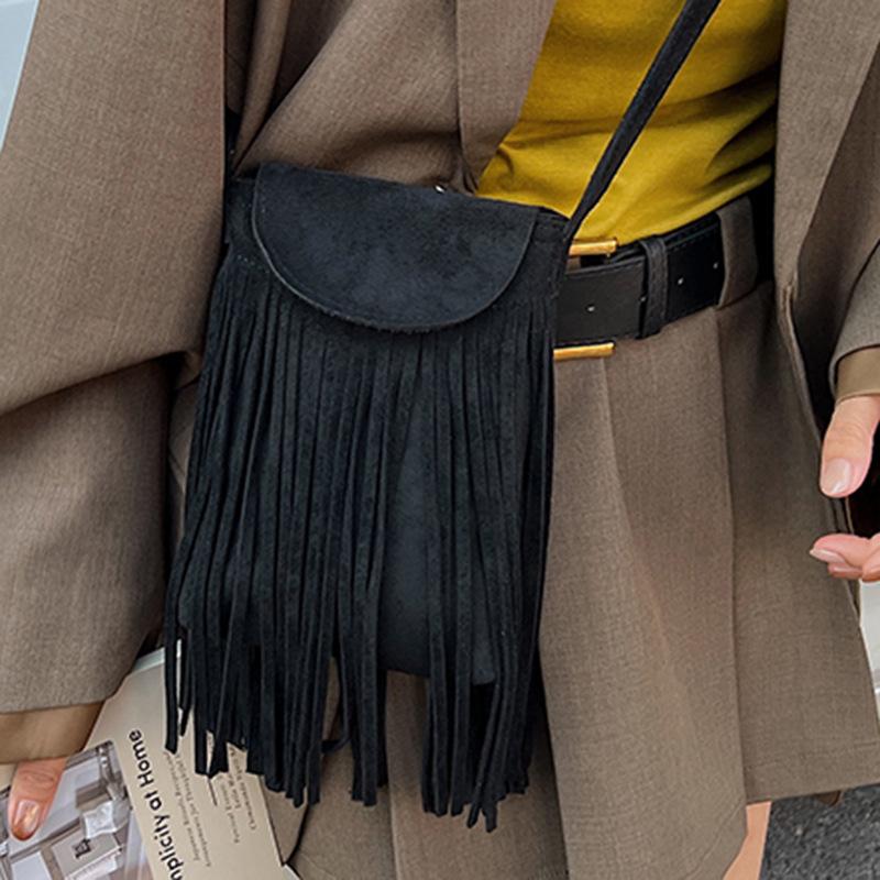 2025 Autumn Retro Matte Suede Fringed Mobile Phone Bag Women's Fashion Trendy Temperament Suede Single Shoulder Messenger Bag