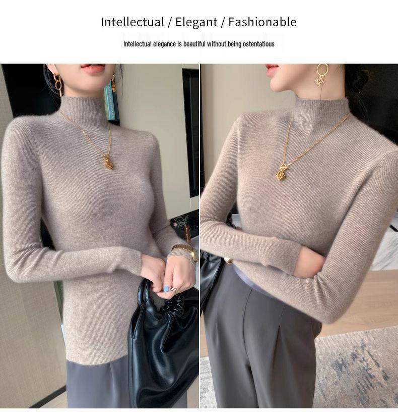 Women's Multi-Color High Neck Slim Fit Sweater - Autumn/Winter Knitwear, Long Sleeve, Temperament Style