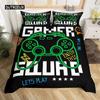 Gamepad Duvet Cover Set Queen Video Game Twin Bedding Set Microfiber Green Cartoon Gamer Pattern Electronic Theme Quilt Cover
