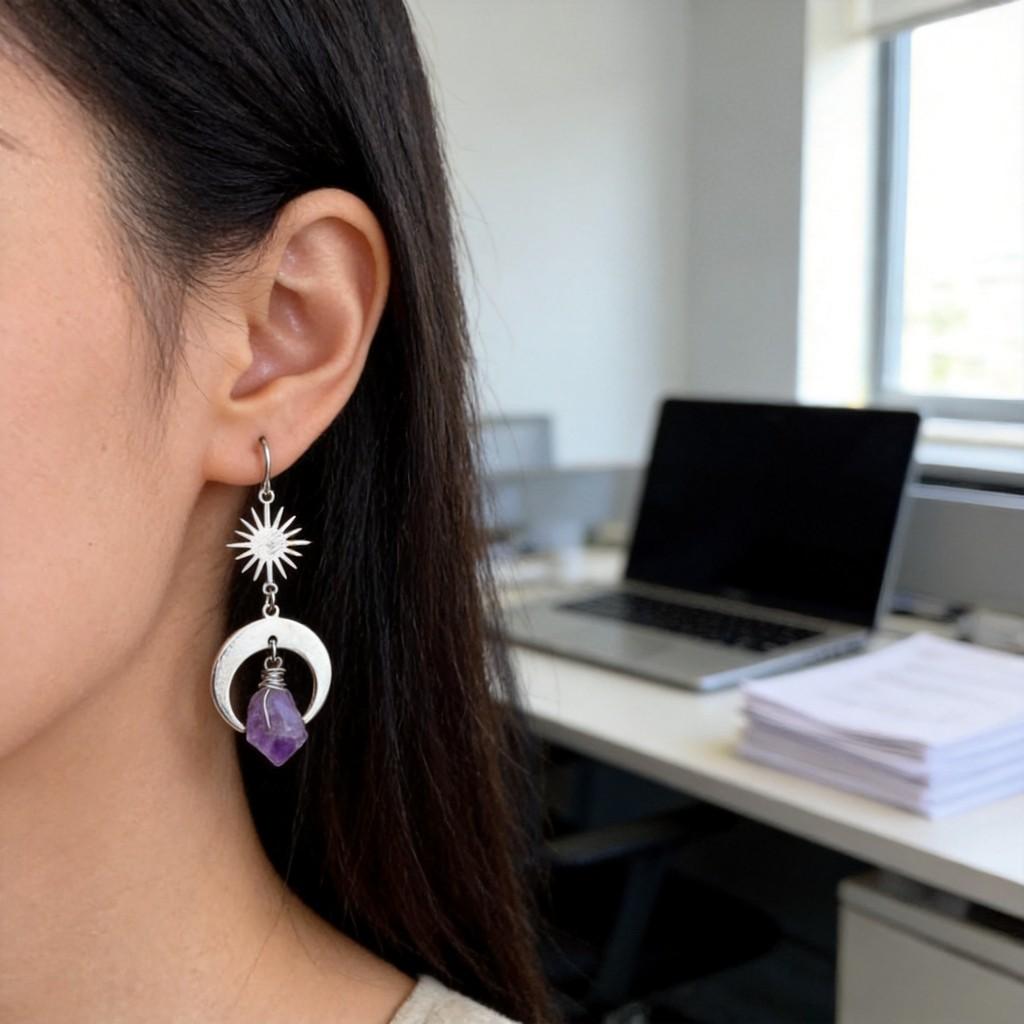 Natural Quartz Crystal Pendant Earrings With Geometric Design For Fashion Ol Style