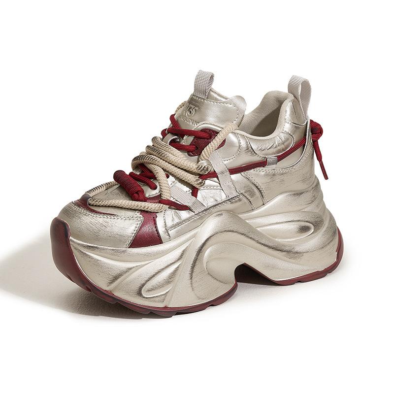 Inner Height Increase Dad Shoes Women's 2025 Spring New Versatile Platform Shoes Retro Old Dirty Shoes 9cm Women's Shoes