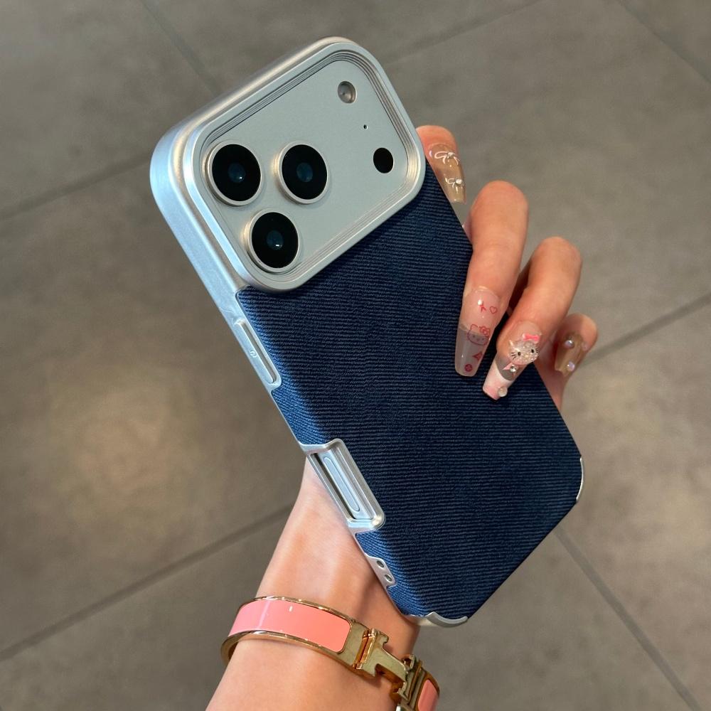 Luxury Jeans Fabric Soft Plating Case for iPhone 17 Air 16 15 14 Plus 13 12 11 Pro Max Shockproof Bumper Fabric  Cover Capa