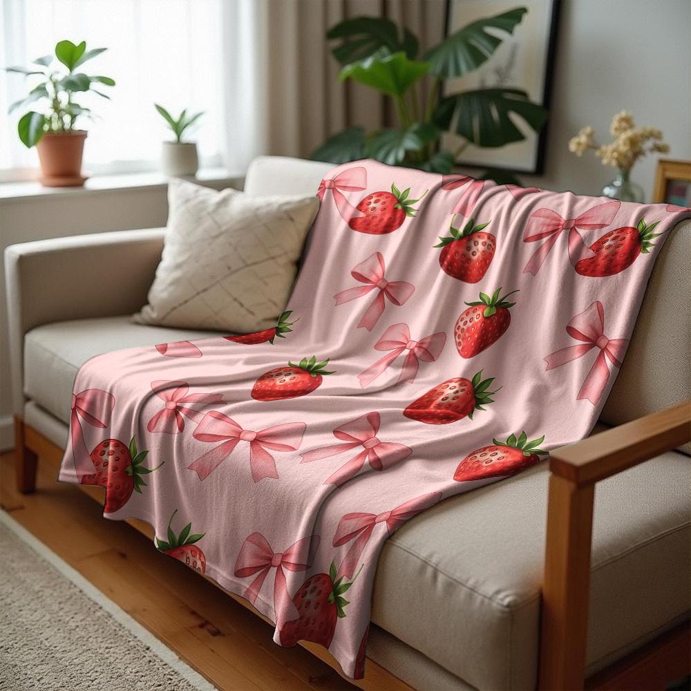 Strawberry Gingham Anime Cartoon Flannel Blanket Soft Warm Throw for Bedroom Sofa Car Kids Holiday Gift