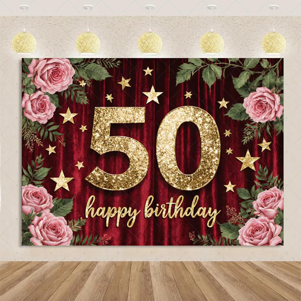 50th Birthday Party Decoration Backgound Surprise Colorful Glitter Balloon Cake Gift Banner Family Happy Photography Studio Prop