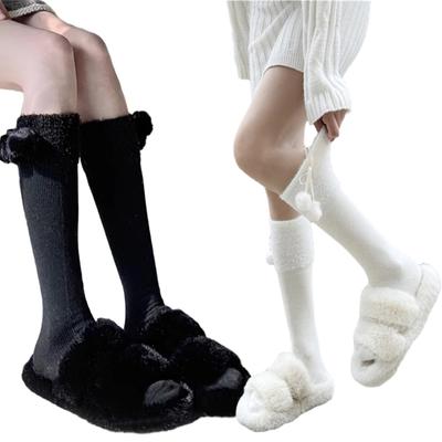 Women's Knee Highs Socks Stocking Sweet Bows Calf Socks Pompoms Knee Highs Stocking Middle Tube Sock Streetwears