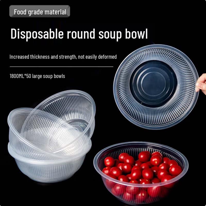 Fangcaodi 1800ml Disposable Thickened Plastic Soup Bowls (50-Pack)