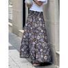 Vintage Floral Printed Tiered Maxi Skirt, High Waist Loose Flowy A-Line Long Skirt, Casual Swing Skirt for Spring Summer Vacation Daily Street Outfits