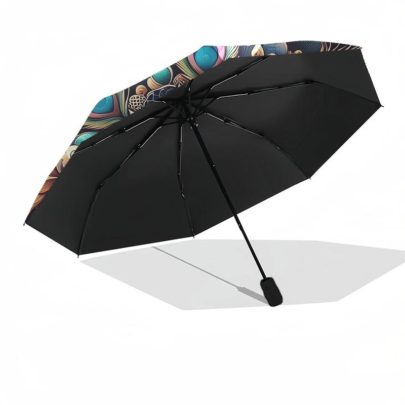 1pc Peacock Feather Mandala Artwork Umbrella with Plastic Handle,Suitable for All Seasons Home Travel Outdoor UmbrellaB1824