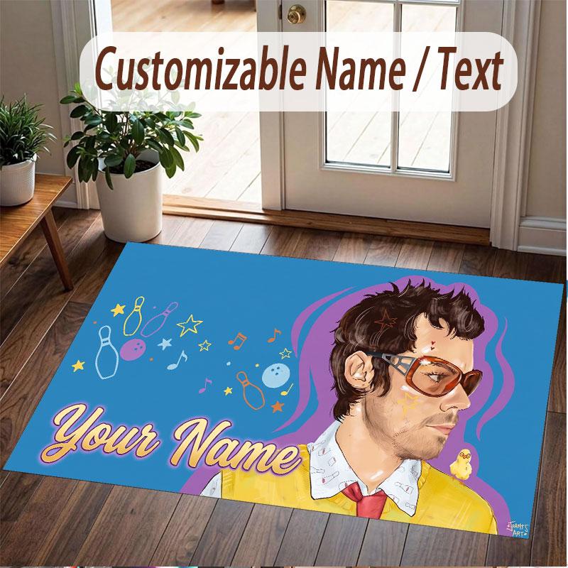 Custom Name Crystal Velvet Rug,Harry Styles Comfortable Anti Slip Floor Mat For Room Decoration