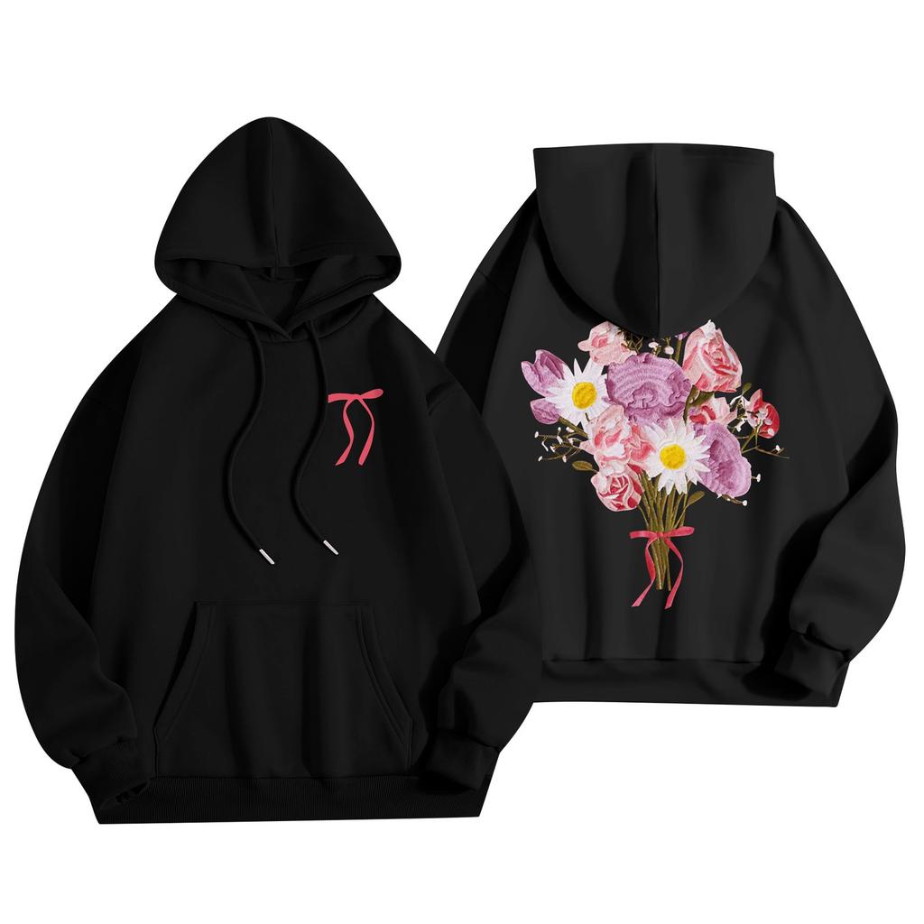 Damenmode Damen Leichter Langarmpullover mit Taschen Preppy Graphic Hoodie