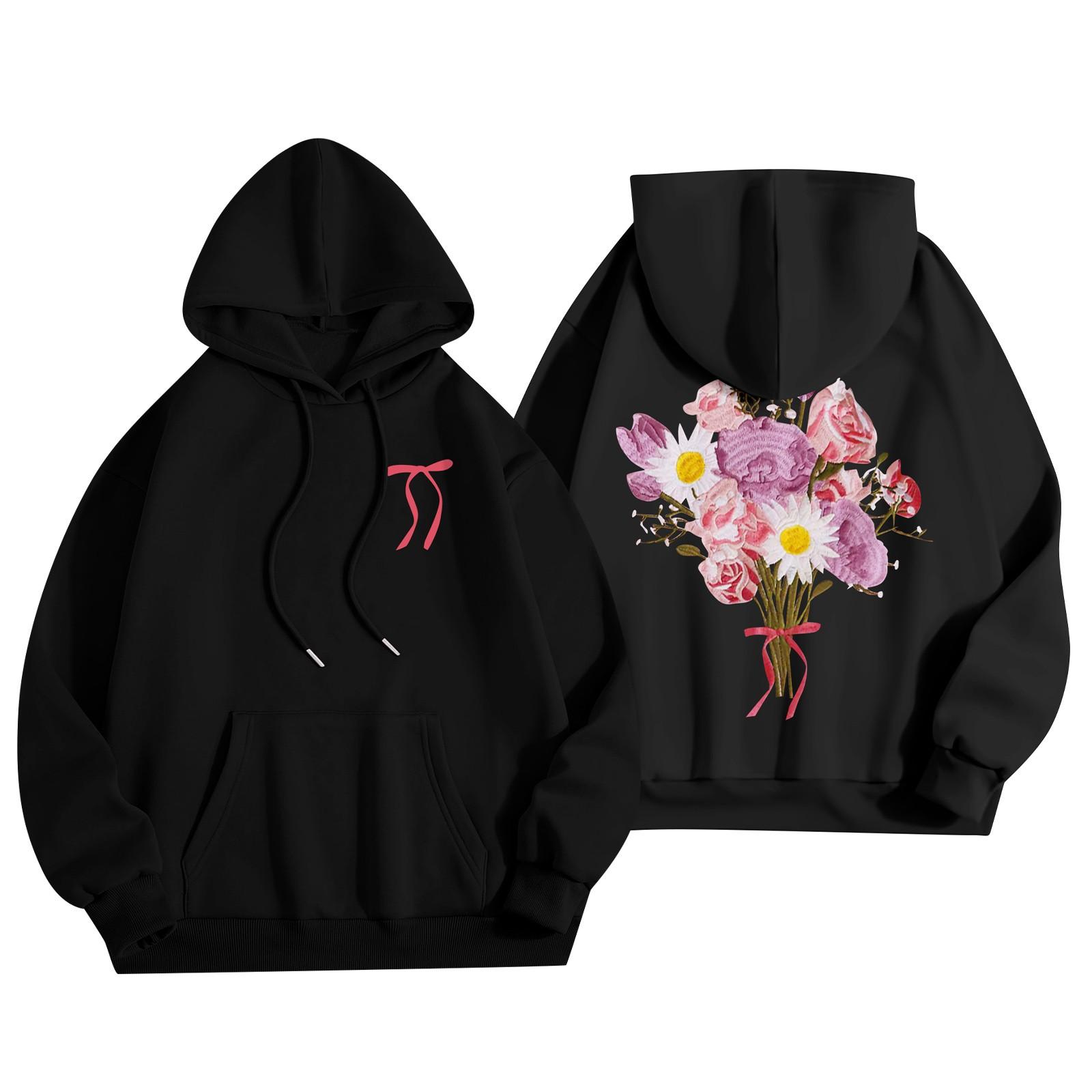 

Women s Fashion Women s Lightweight Long Sleeve Pullover With Pockets Preppy Graphic Hoodie L чёрный