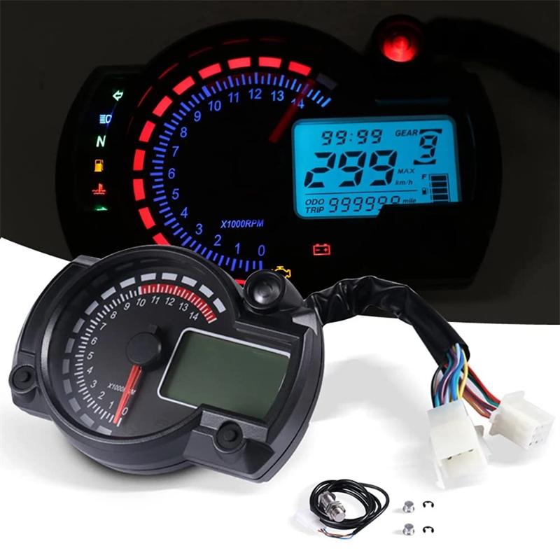 LCD Digital Motorcycle Speedometer Odometer Dirt Pit Bike Gauge Moto Dashboard Meter 7 Colors Tachoguage With Alarm Lamp