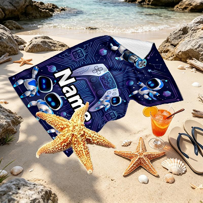 Custom Name Personalized Cosmic Bot Crew Print Beach Towel, for Trip Camping Beach Party Home Decor, Birthday Gift for Family & Friends
