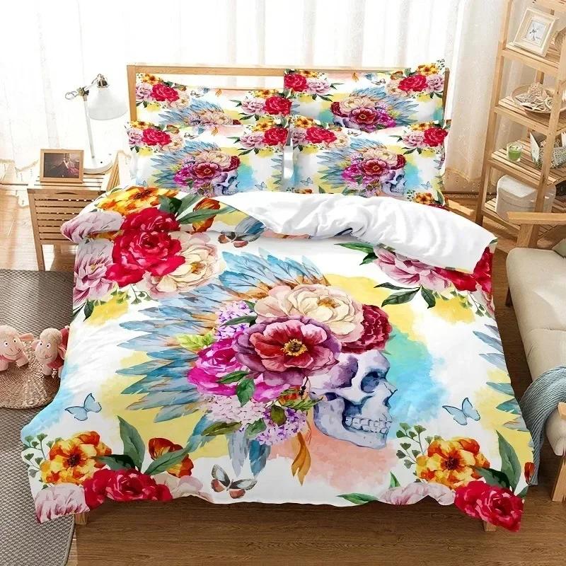 Flower Duvet Cover Sets Queen King Size Blooming Golden Flower Twin Bedding Set For Girls Women Vibrant Floral Theme Quilt Cover