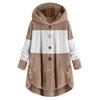 Women's Fashionable Patchwork Loose Hooded Plush Button Long Sleeved Loose Warm Jacket