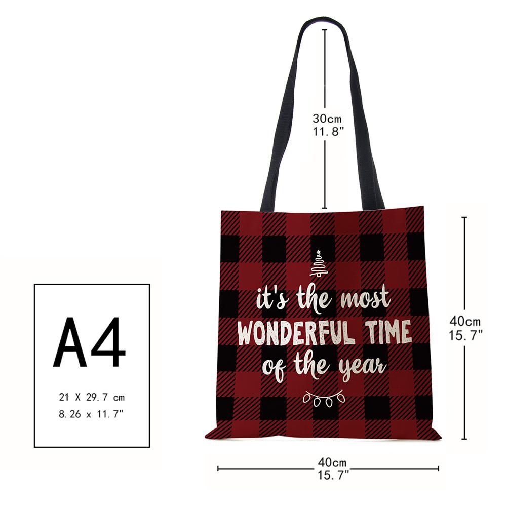 Christmas Harajuku Canvas Shopper Bag Merry Christmas Tree Reusable Travel Shoulder Bag Large Capacity Folding Storage Tote Hand KTB
