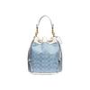 23 Frill Print Drawstring Canvas And Leather Tote Shoulder Crossbody Bag Medium Women Bags White Denim-Blue C4693-B4SUX