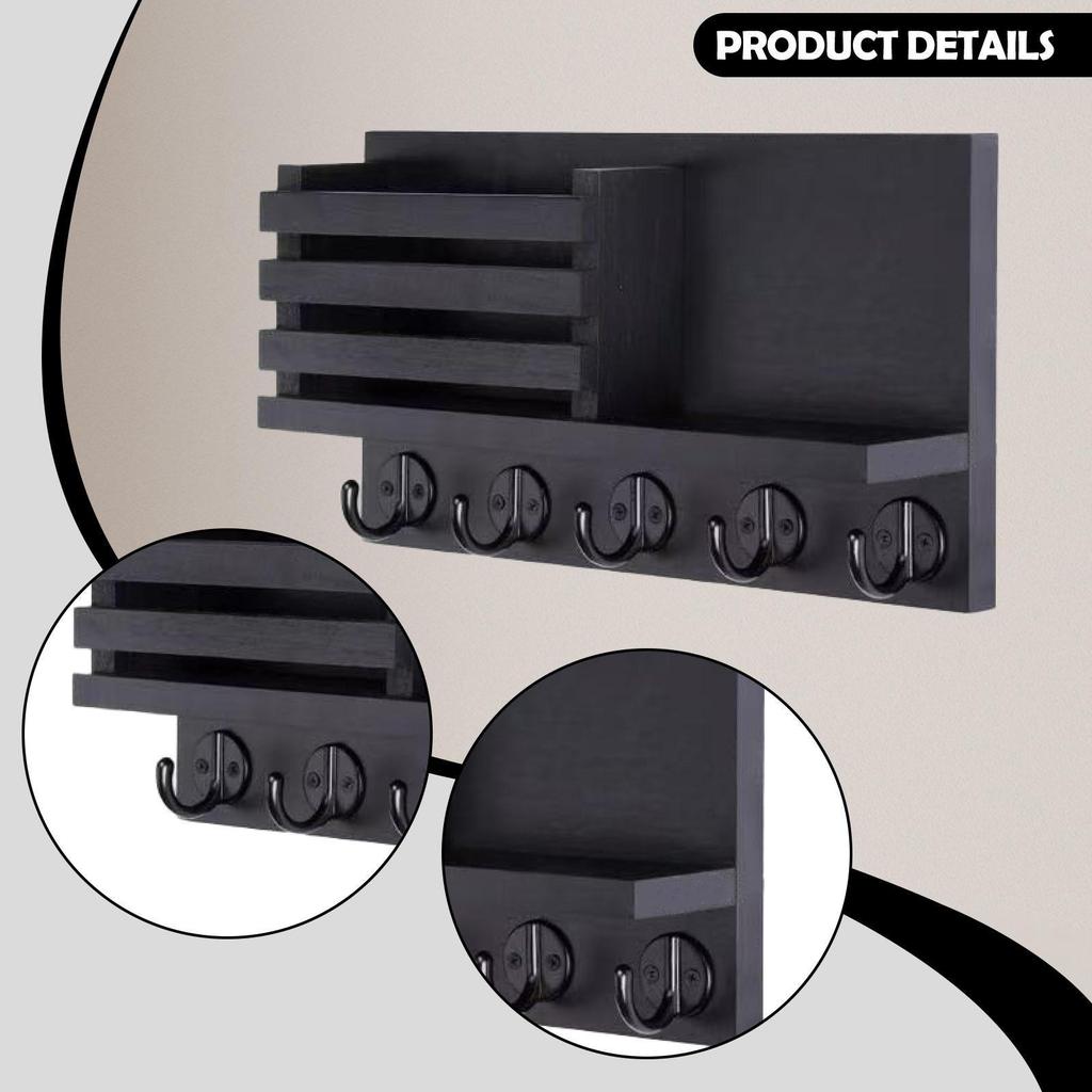 Wandmontierter Schlüsselhalter Hänger Regal Hängende Aufbewahrung Dekorationen mit Haken Holz Postorganisator für
