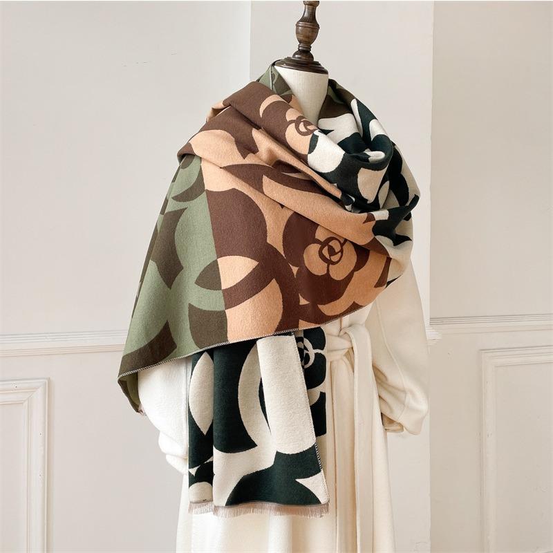 Winter new camellia double-sided scarf thickened warm shawl imitation cashmere student cape cold women