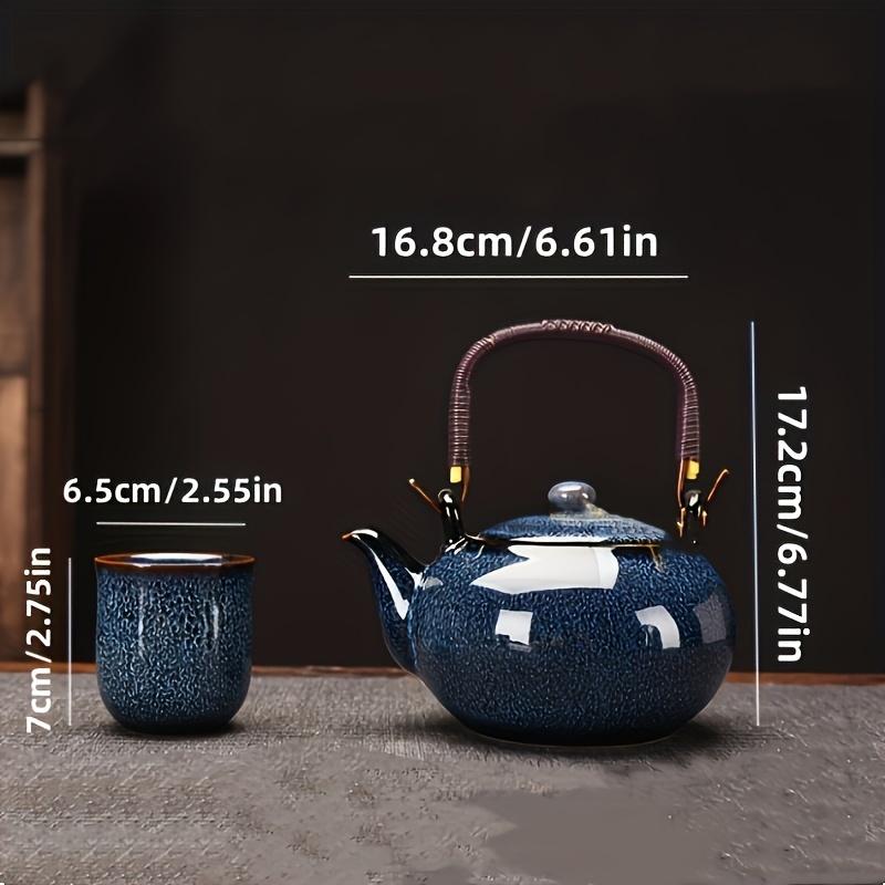 7pcs Kiln Changing Blue Lifting Beam Pot Set Tea Set With 1 Teapot And 6 Teacups Unique Chinese Tea Set For Home Entertainment And Gifts