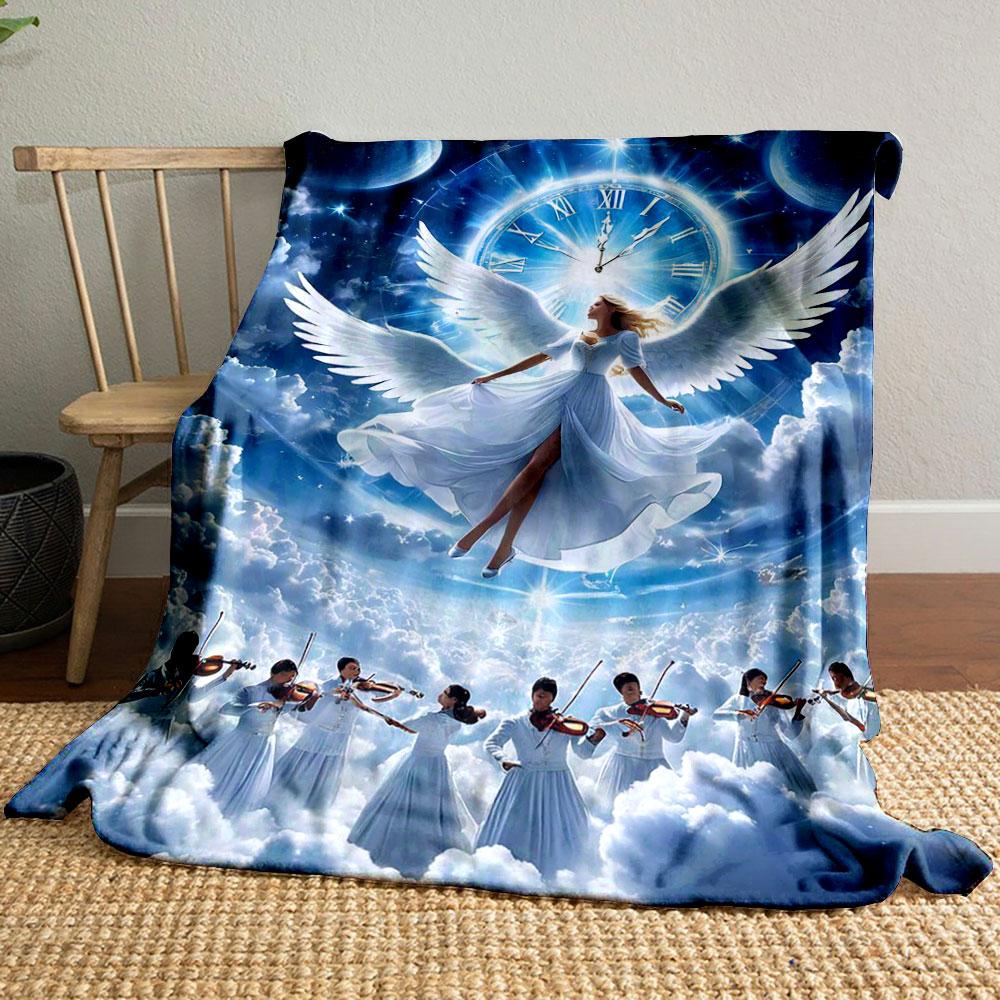 

Angel Clock Violin Print Blanket Printed Blanket for Living Room Bed Couch lunch break Soft Cozy Blanket for Friend s festival Gift 80cm x 120cm